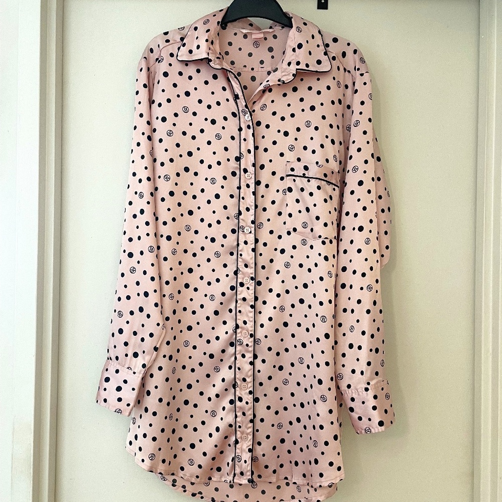 Victoria's Secret Polka Dot Pajama Night Gown Top Shirt
